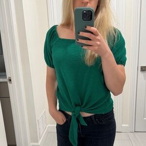 LOFT Emerald Green Tie-Front Blouse